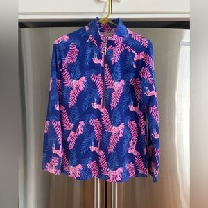 Lilly Pulitzer Vibrant Blue and Pink zebra & Leaf Quarter-zip Jacket